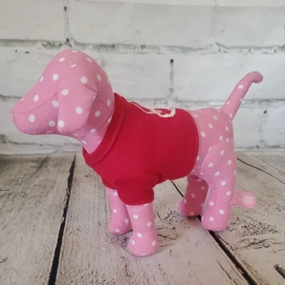 PINK Victoria’s Secret Plush Dog Pink Polka Dot Red Shirt Y2K Rare